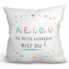Mugffins AEIOU Cushion with Filling with Saying for Teacher in