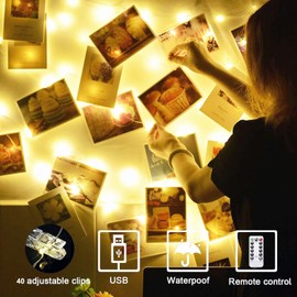 Oreunik Fairy Lights for Bedroom, [2 Pack] Each 120LED 12M USB Plug in Fairy Lights With 40 Photo Clips,Copper Wire Waterproof Hanging Fairy Lights With Remote Timer,Party,Wedding,Birthday,Christmas Decor