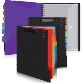 Uquelic 2 Pcs Clipboard Folder A4 with Storage, 6 Double-Sided Half Pockets Project Organizer with Zipper Pouch, Plastic Clipboard Folio for Office, School