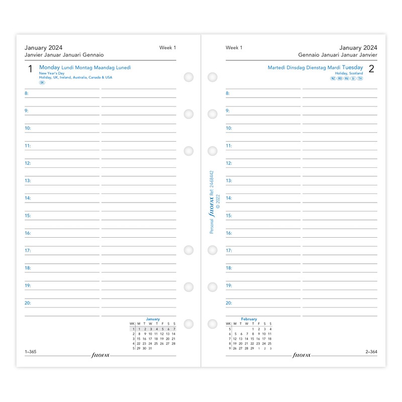 Filofax Personal day per page 5 language 2024 diary, White