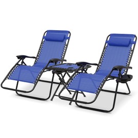 Athena Collection Zero Gravity Outdoor Lounge Chair Set of 2 with Side Table, 29" Width Pool Lounge Lawn Chairs Reclining with Cup Holder, Outdoor Chaise for Beach Patio Backyard Outside, Blue