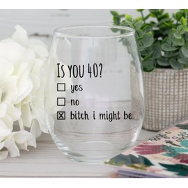 Gelid 40th Birthday Gifts for Women and Men Wine Glass - Funny Is You 40 Gift Idea for Mom Dad Husband Wife – 40 Year Old Party Supplies Decorations for Him, Her - 15oz