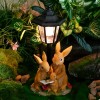 Solar-Powered Bunny Family Reading Statue with LED Lantern and Roses,
