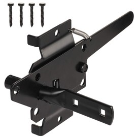 JIAHOO Post Mount Gate Latch for Wooden Fence - Heavy Duty Self Locking Gate Latch Hardware for Pool/Garden Gate Safety Latch, Automatic Fingertip Release Latches for Vinyl/Wood Fence, Black Finish