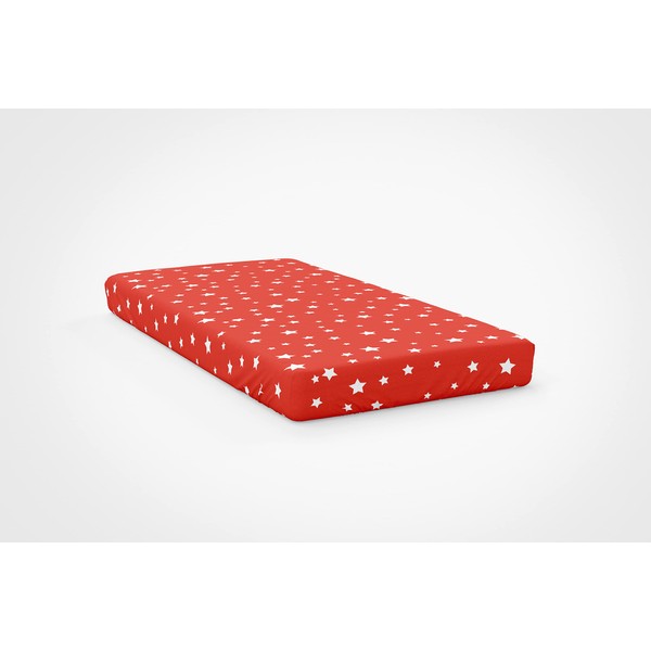 Happy Linen Company Girls Boys Kids Stars Red Toddler Cot Bed Fitted Sheet