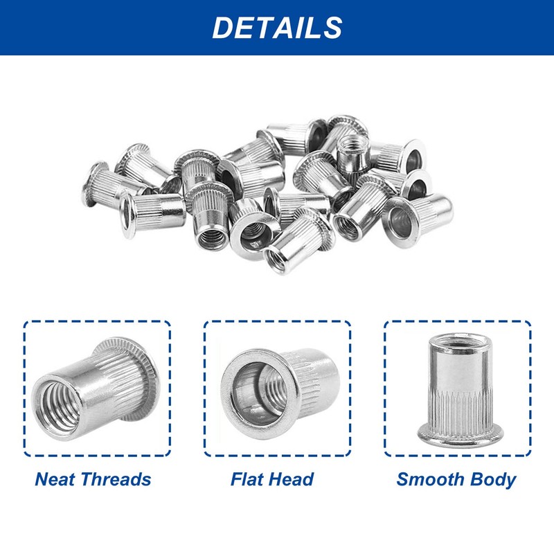 3/8"-16 Rivet Nuts - 30 Pcs Stainless Steel Rivnuts, Flat