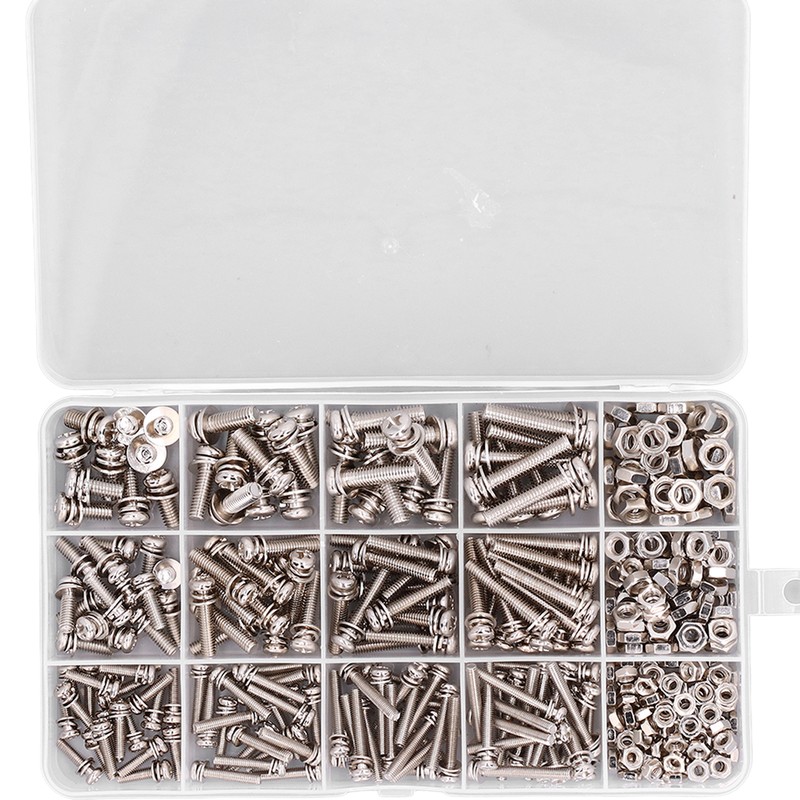 360pcs Screw Nut Set Stainless Steel Flat Washer Spring Washer