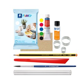 STAEDTLER 81 Set 01 FIMOair Air-Drying Modelling Clay - Basic Set with Modelling Tools and Accessories (Set of 16 Pieces, Including 500g Clay Block)