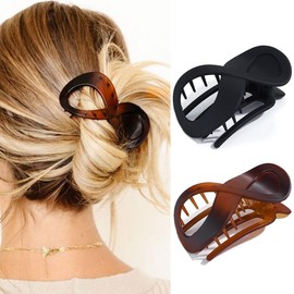 BARTOSI Flat Hair Clips Black French Concord Hair Claw Clips for Thick Hair Banana Barrettes Styling Hair Accessories for Women and Girls (Pack of 2)