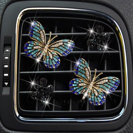 4 Pcs Blue Bling Butterfly and Black Daisy Car Air Fresheners Vent Clips Diffuser Vent Clip Rhinestone Diamond Decoration Car Interior Decor Cute Accessories for Women, Automotive Air Fresheners