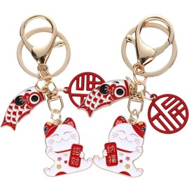 WRITWAA Llaveros Japoneses De Gato Maneki Para Mujer Llavero De Mochila Con De Gato De Dibujos Animados Anillo De Llave Y DecoracióN De Bolsas