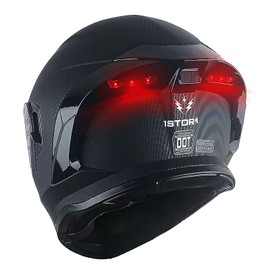 1Storm New Motorcycle Bike Modular Full Face Helmet Dual Visor Sun Shield with Rechargeable LED Tail Light: LED-X90 Carbon Fiber Black