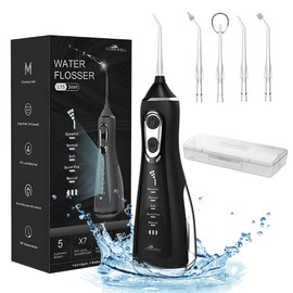 【2024 New Release】 COREWELL Water Dental Flosser Teeth Pick - 5 Modes 4 Jet Tips Portable Cordless Oral Irrigator, Rechargeable IPX7 Waterproof 300ML Detachable Water Tank Electric Teeth Cleaner