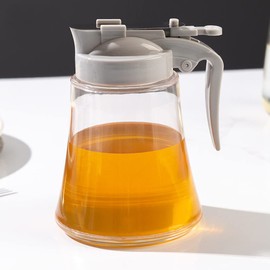 DDMMQS Press-on Honey Dispenser, Syrup and Sugar Bowl, Drip-Free Honey Dispenser, Automatic Opening and Closing Flip-Top Oil Dispenser, Vinegar Dispenser (Grey)