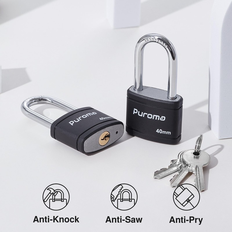 Puroma 2 Pack Keyed Padlock with 3 Keys Alike, 1.8