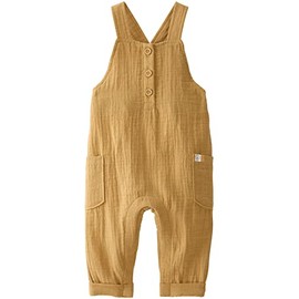 little planet by carter's unisex-baby Baby Organic Cotton Gauze Overall Jumpsuit, Ochre Solid, 9 Months
