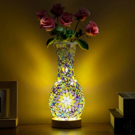 JAITAIK Stylish Turkish Mosaic Table Lamp Glass Vase Light with USB Power for Living Room or Bedroom Decoration