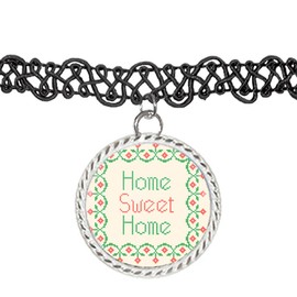 Home Sweet Home Cross Stitched Artwork Choker Pendant Charm Necklace