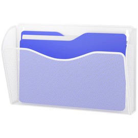 GDINDINFAN Single Pocket Wall File Holder, Mesh Hanging File Folder Paper Organizer, Vertical Wall Mounted Mail Basket, Storage Organization Magazine Rack for Office, Home and School, White