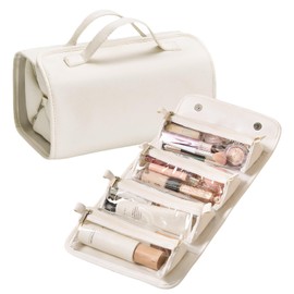 Colexy 4-in-1 Foldable Travel Cosmetic Organiser, Waterproof Cosmetic Bag with 4 Removable Compartments, Toiletry Bag, Women's Large Wash Bag for Business Trips, Gym, Holiday (Pearl White)