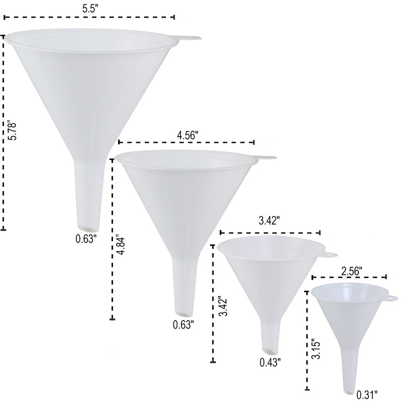 KarZone Kitchen Funnels - Set of 4 Plastic Flask Funnels