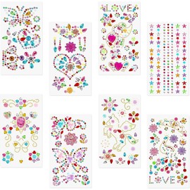 8PCS Festival Face Gems Stick On, Colorful Face Jewels for Festivals, Glitter Face Gem Stickers for Kids Women Diy