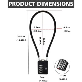 RESET-204(2 Pack) 4 Digit Combination Padlock with 20 in (50 cm) Cable, Chain Lock, Rope Lock, Cable Lock for Trash Can Lid, Bin, Locker, Gym Locker, Luggage, Helmet, 5 mm Diameter, Black