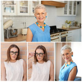 AMOMOMA 3 Pack Classic Round Reading Glasses for Women Men,Retro Blue Light Computer Reader Frame AM6142 C1+C6+C7 1.5X