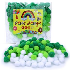 Wonvoc Pom Poms 160 Pcs, Pom Poms 1 Inch, 4 Colors Pom Poms for Crafts Bulk, for Home and Class Creative Activities, Home Decoration, DIY Arts and Crafts, Green, Light Green & White