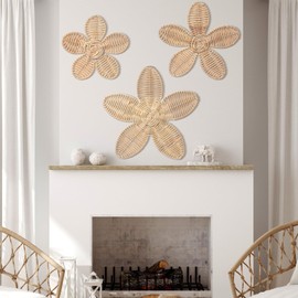 Wesiti 3 Pcs Boho Daisy Wall Decor Wooden Daisy Wall Art Woven Natural Rattan Flower Decor for Home Nursery Bedroom Farmhouse Decorations Housewarming Gifts