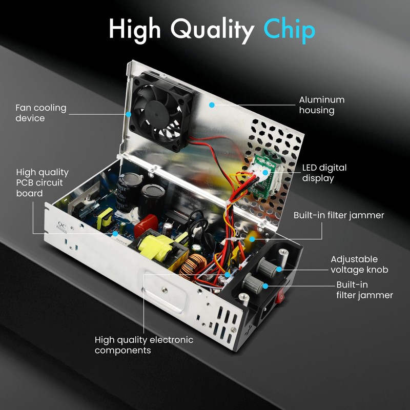 NUOWEIDE Adjustable 0-48V Power Supply 12.5A 600W, 110V AC to
