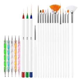 23pcs Professional Nail Art Brush Set for Acrylic French Nails, Dotting Liner Painting Carving Tools, DIY Nail Design Kit with Nylon Heads, Wooden Handles, White Black Options