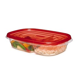 Rubbermaid TakeAlongs Divided Rectangular Food Storage Containers, 3.7 Cup, Tint Chili, 3 Count