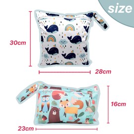 DHWEKU Pack of 2 Wetbag Cloth Nappies, Wetbag Nursery, Wet Bag, Reusable, Wet and Dry Changing Bags with Zip for Toddler Nappies, Travel, Beach and Pool