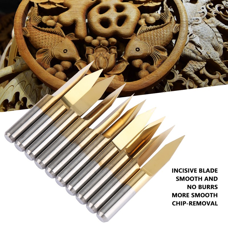 10pcs 3.175mm Titanium Coated Tungsten Steel Engraving CNC Bit Carving