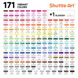 Shuttle Art 172 Colors Dual Tip Alcohol Based Art Markers,171 Colors plus 1 Blender Permanent Marker 1 Marker Pad with Case Perfect for Kids Adult Coloring Books Sketching and Card Making