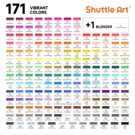 Shuttle Art 172 Colors Dual Tip Alcohol Based Art Markers,171 Colors plus 1 Blender Permanent Marker 1 Marker Pad with Case Perfect for Kids Adult Coloring Books Sketching and Card Making