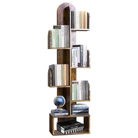 DOZILY Cactus Tree Bookshelf, 5-Tier Wood 50" Tall Corner Storage Rack for CDs/Movies/Books, Small Space-Saving Organizer Shelves for Living Room, Bedroom, Home Office (Rustic Brown)