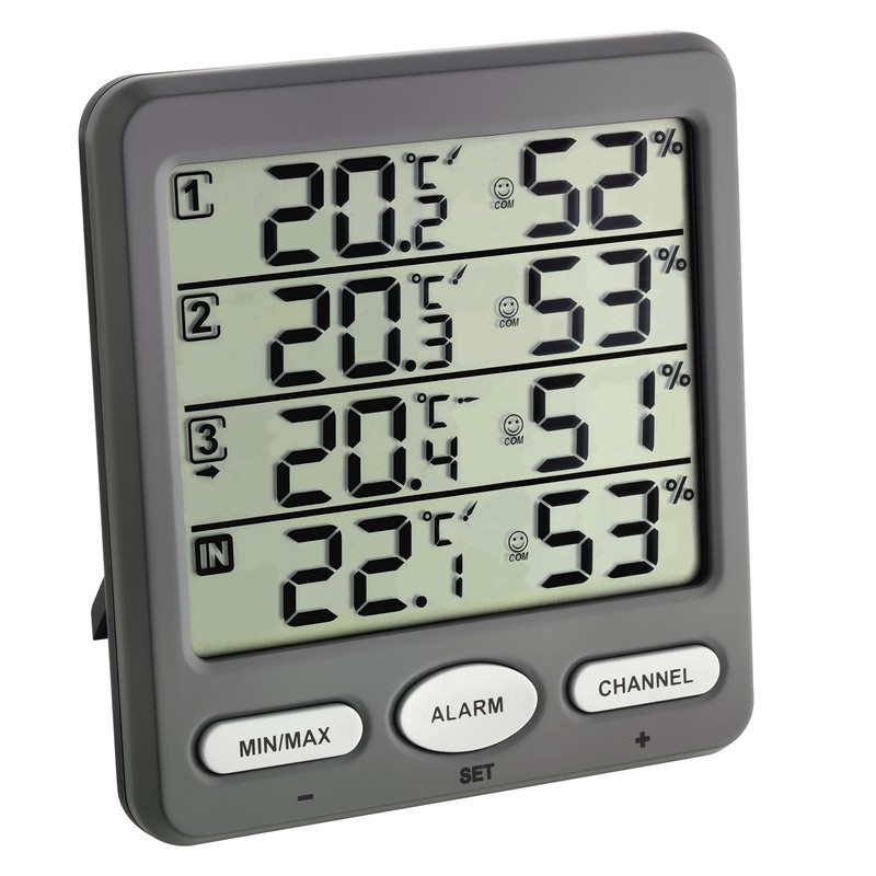 TFA-Dostmann radio-thermo-hygrometer, climate monitor TFA 30.3054, room climate control.