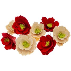 Boston International Faux Floral Wood Curl Flowers with Wire Stems Floral Decorations for Home, Set of 8, Red & Natural