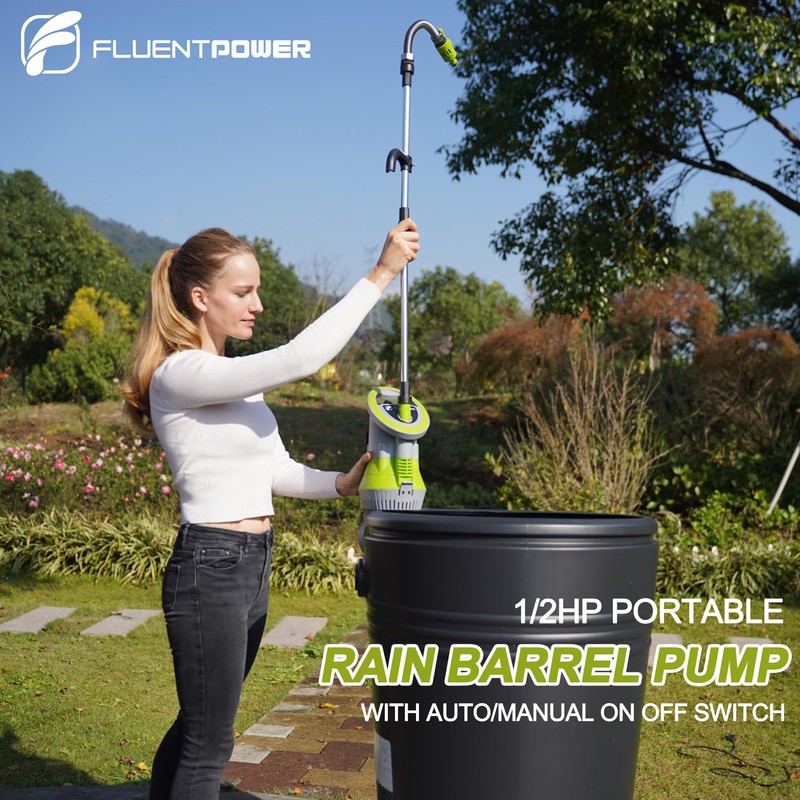 FLUENTPOWER 1/2HP Rain Barrel Pump, 1050GPH Submersible Water Pump with
