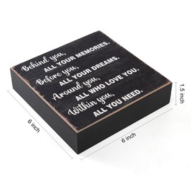 Graduation Decorations Wooden Box Sign - Inspirational Farmhouse Home Desk or Wall Black Decor - Behind You All Your Memories(Black)