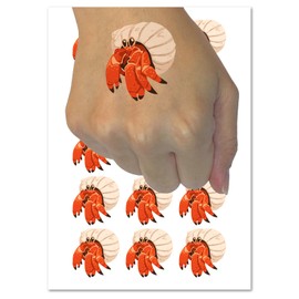 Groovy Hermit Crab on Beach Temporary Tattoo Water Resistant Fake Body Art Set Collection - 15 2" Tattoos (1 Sheet)