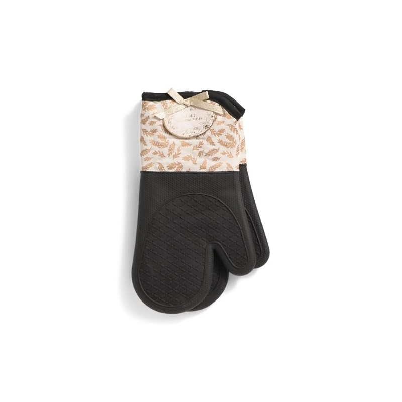 Badgley Mischka Oven Mitts, Set of 2, Metallic Gold Foil