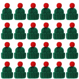Chuangdi 24 Pieces Mini Knitting Hats Mini Doll Hats for Christmas Ornaments DIY Art and Craft(Green)