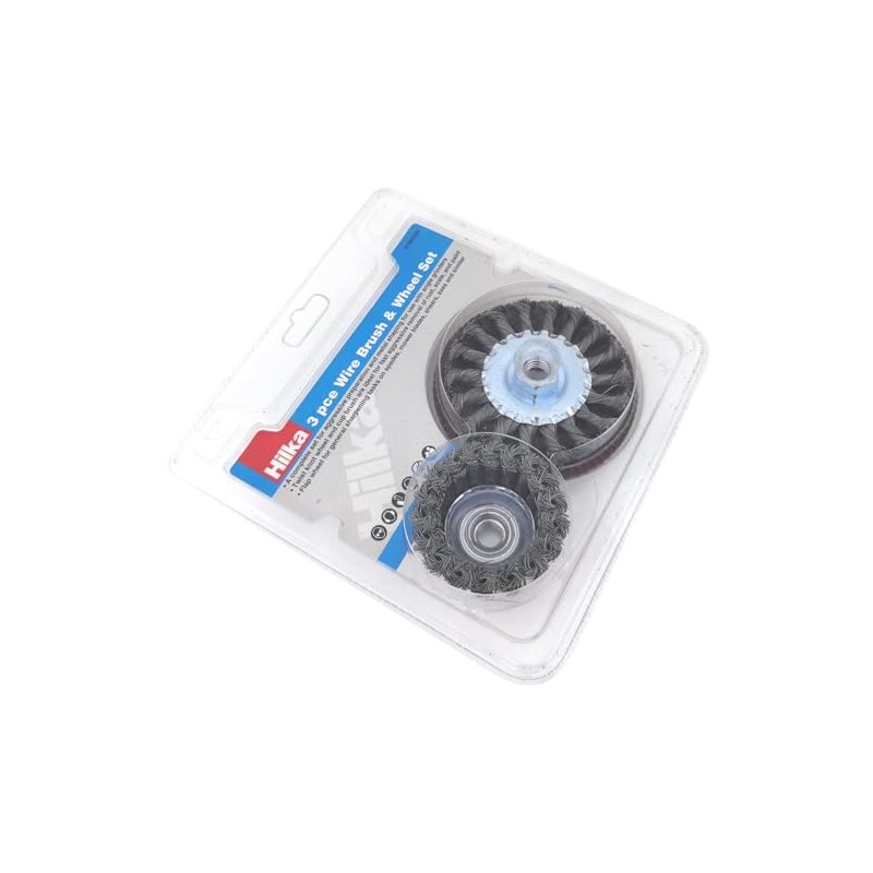 Hilka 51960300 3 pce Wire Brush & Wheel Set for