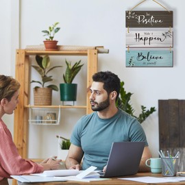 FENCORDAR 3 Pcs Office Wall Decor Inspirational Rustic Office Decor Motivational Wall Plaques With Sayings Wooden Farmhouse Positive Hangings for Home Office Bathroom Bedroom Kitchen(Fresh 12x4")