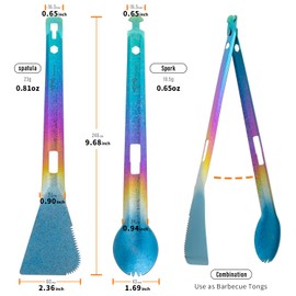 TiTo Titanium 4 in 1 Camping Cookware - Titanium BBQ Tongs, Spork, Knife and Spatula, Portable Lightweight Multi Tableware for Kitchen, Hiking, Backpacking, Outdoor Cooking, Travel, Picnics (Colorful)