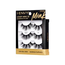 i-ENVY False Lashes, Mink 3D Lashes Value Pack Real Mink Maximum Fluffy Wispy Luxury Glamorous Natural Look Reusable Eyelashes (02)