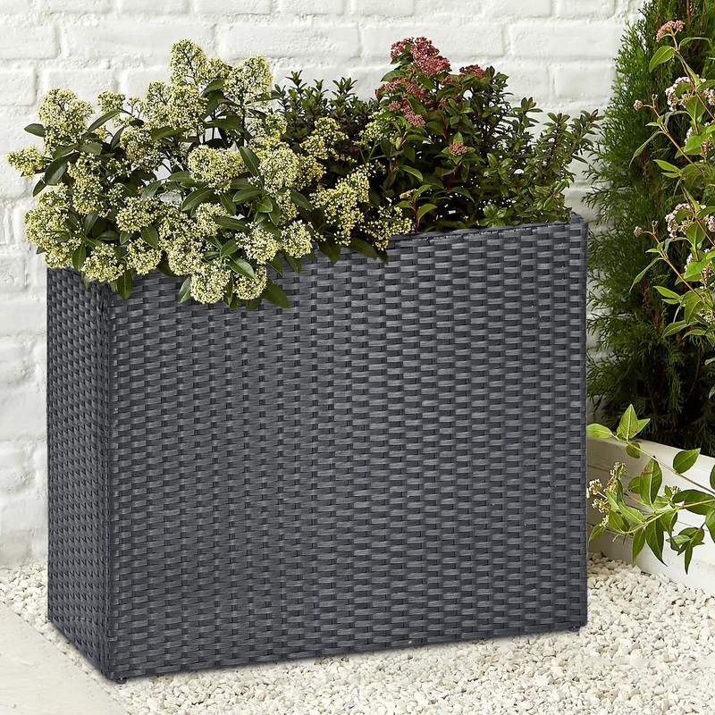 SUNNYPARK Tall Rectangular Planter with Removable Liner, All-Weather PE Rattan